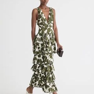 J.Crew Collection Plunge-neck Tiered Dress in Leafy Floral